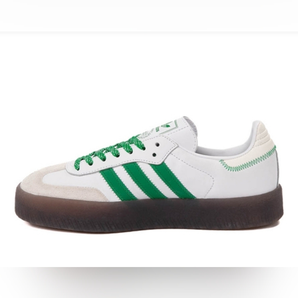 Adidas Sambae Women 11 Athletic Casual Lace Shoe Sneakers‎ White Green Gum Sole